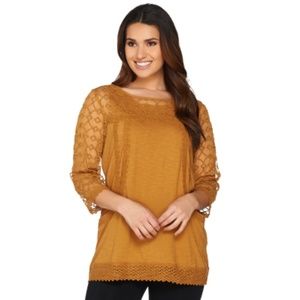 LOGO Cotton Slub Knit Top with Crochet Detail